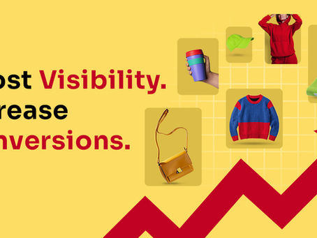 product photos with text and jagged arrow pointing up signifying increase in sales