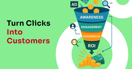 procedural funnel with roi at the bottom with gold coins and bills representing profits