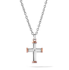 Collana da uomo con Croce in acciaio, pvd rosè e zircone nero della collezione Zip Comete Gioielli