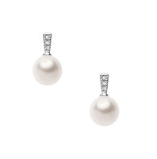 Orecchini in Oro Bianco con Perle e Diamanti della Collezione Punti Luce Perle Comete Gioielli