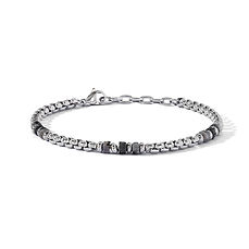 Pulsera para hombre de acero, labradorita gris y ónice negro de la colección District de Comete