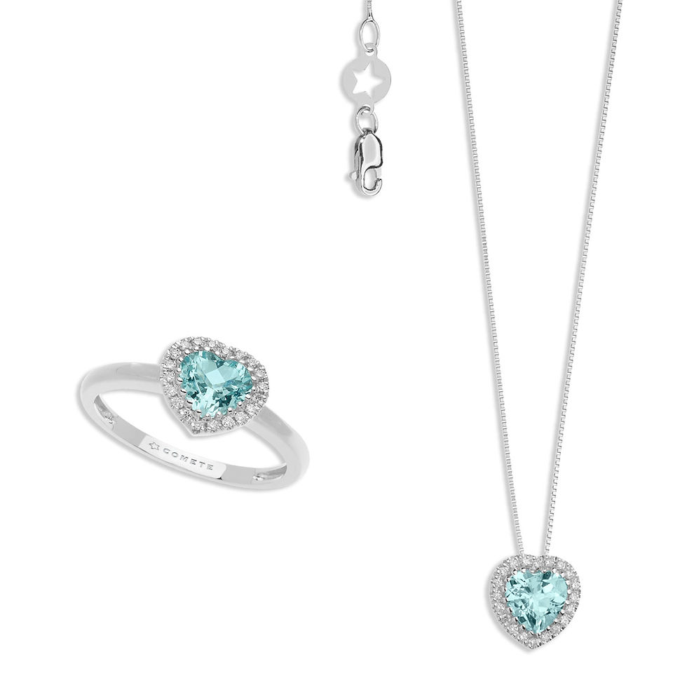 Gold Diamond and Aquamarine Heart Necklace and Ring