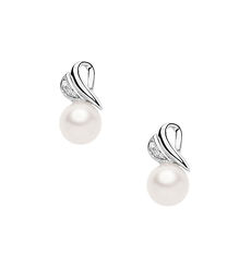 Orecchini in Oro bianco con Perla e Diamanti Cuore della Collezione Perle d'Amore Comete Gioielli