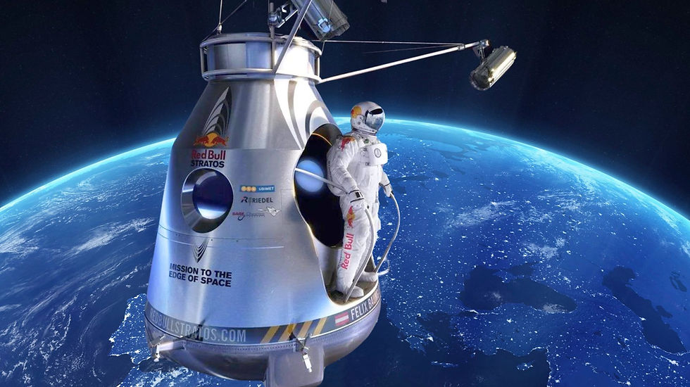 Felix Baumgartner skydiving from space as part of the ambitious Red Bull Stratos project.