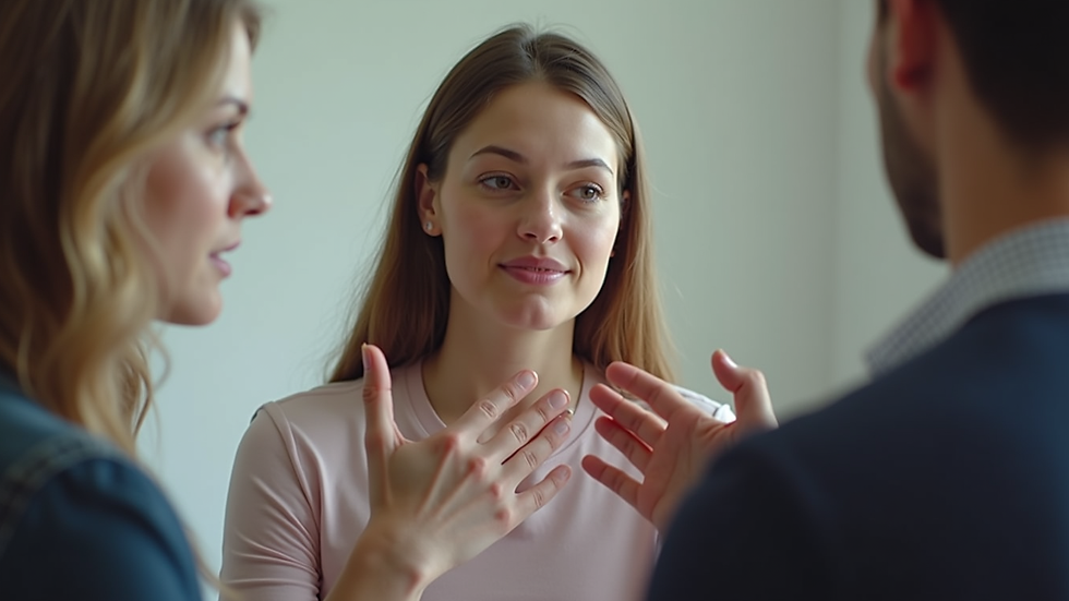 Close-up view of a learner practicing British Sign Language with a trainer
