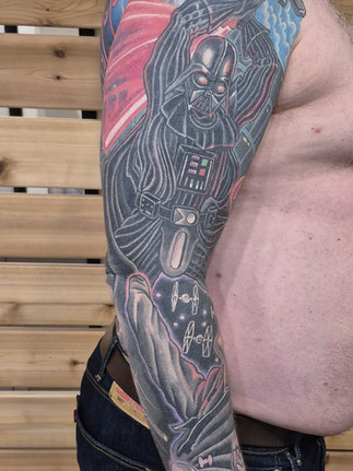 darth vader star wars arm sleeve tattoo by toronto tattoo artist matt ellis