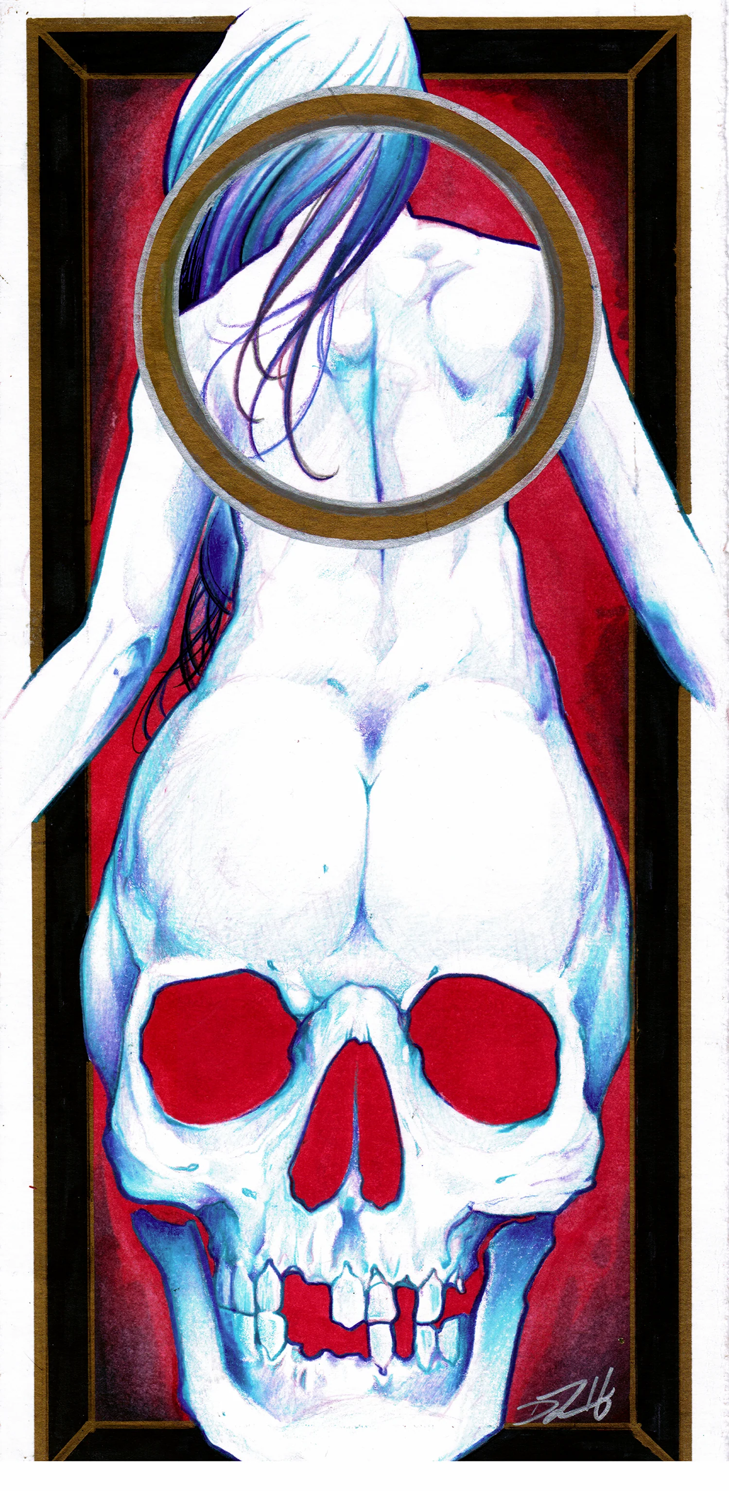 Painting by Ferek Lewis of the Lewis Family tattoo company of skull