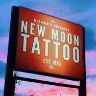 Photo of outside sign of New Moon Tattoo of Ottawa Canada sign; one of Canada's oldest tattoo studios since 1982
