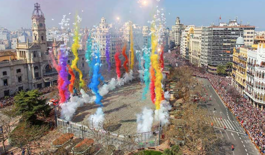 Colurful Mascleta fireworks at Las Fallas
