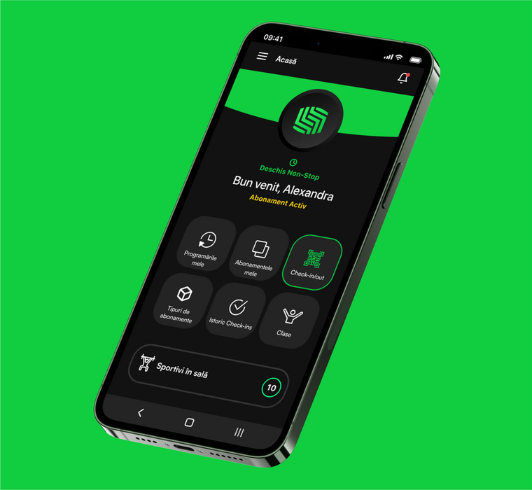 Design modular al aplicației Gym Management App – ecran login și listă tipuri de abonamente pentru săli de fitness