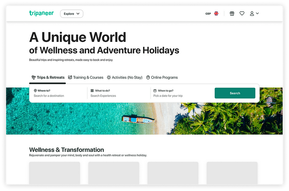 Tripaneer search bar UI redesign across homepage