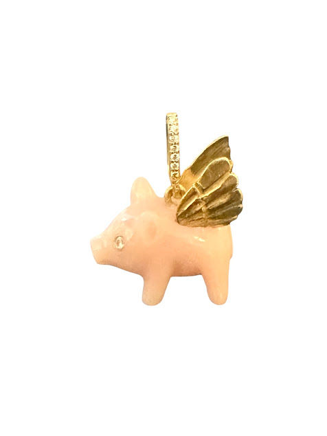 Pink opal Flying pig pendant