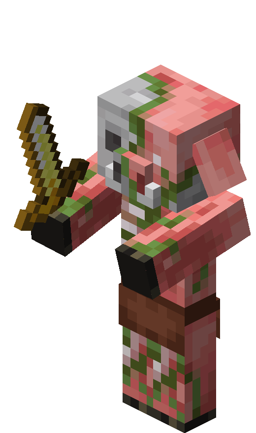 A group of Zombified Piglins, wielding golden swords, standing together in the Nether's eerie landscape.