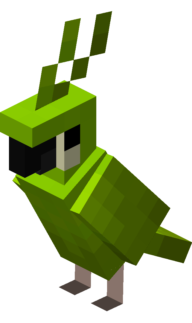 A group of vividly colored Minecraft parrots perched on a tree in a jungle biome.