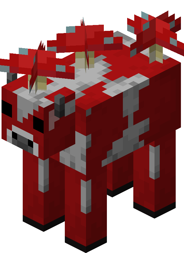 A group of Minecraft mooshrooms wandering on a Mushroom Island biome.