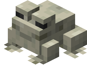 A close-up of baby Minecraft frogs, showcasing their adorable and colorful details, near their parents.