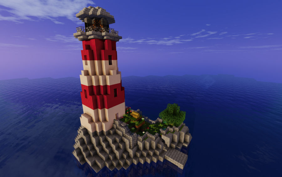 An intricately designed lighthouse interior with a spiral staircase.