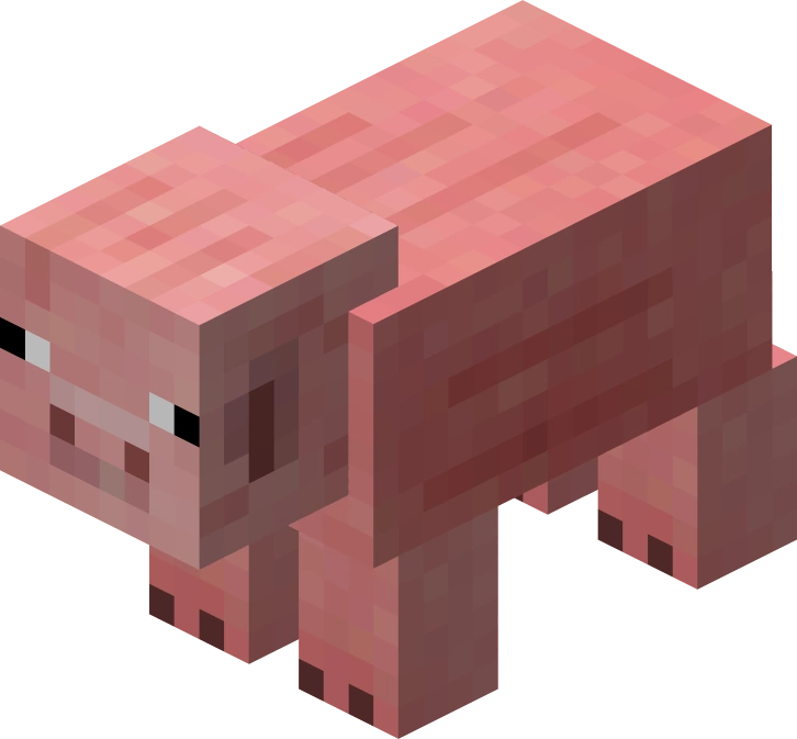 A group of Minecraft pigs roaming freely in a grassy plains biome.