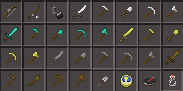 A Minecraft player using a custom Tinkers' Construct tool.