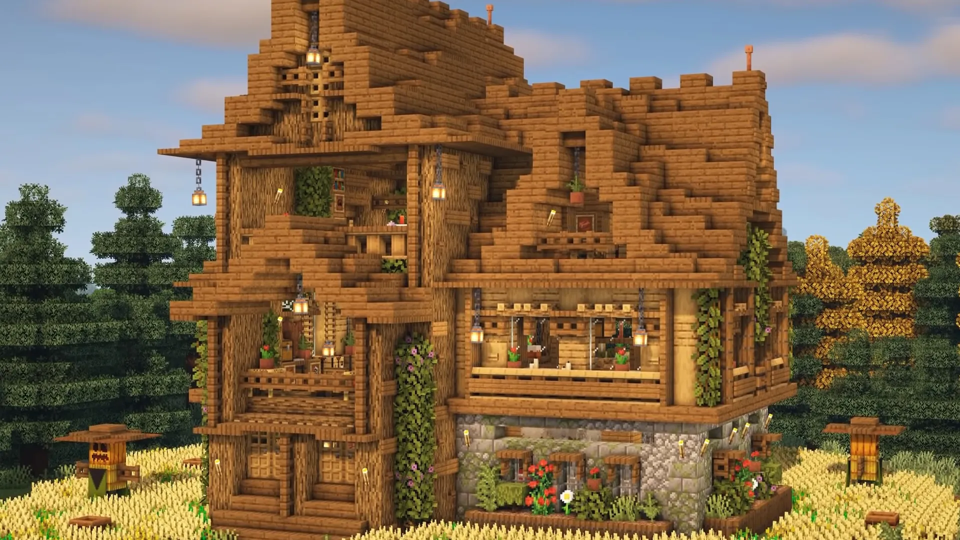 Classic A-frame roof on a charming Minecraft house.