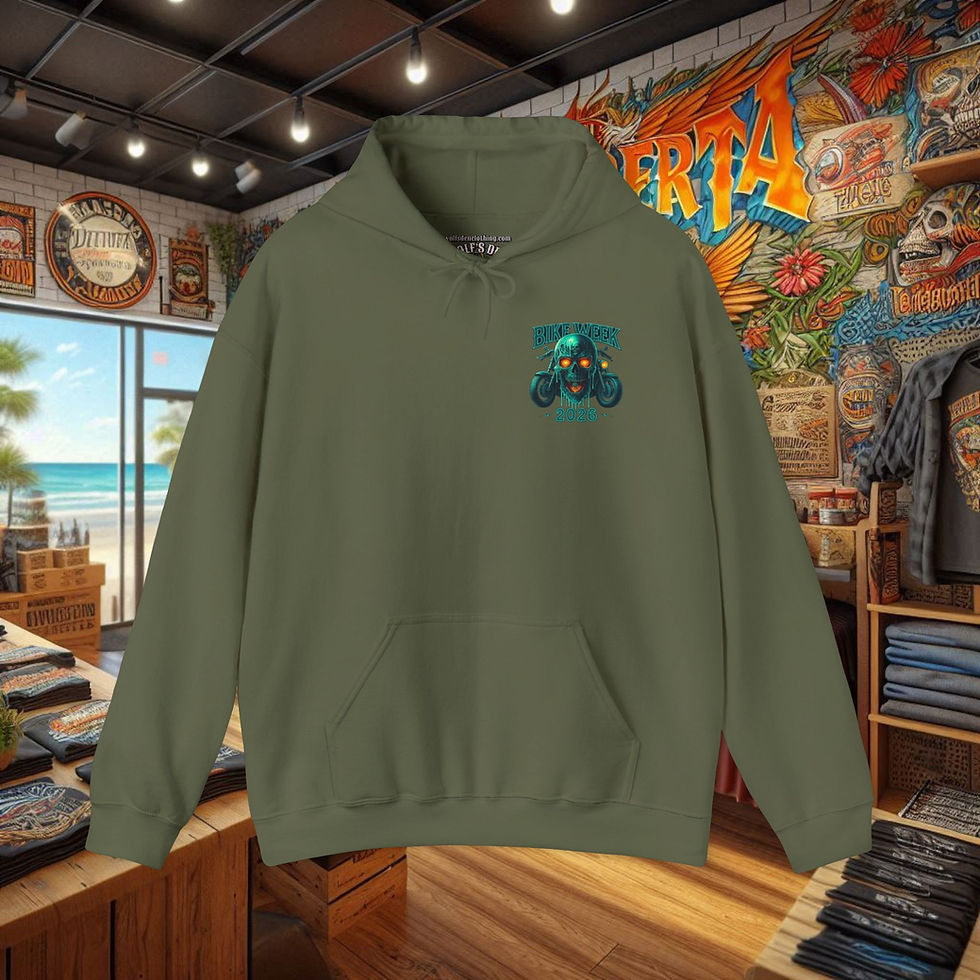 Thumbnail: Olive green Daytona Beach Bike Week skull hoodie