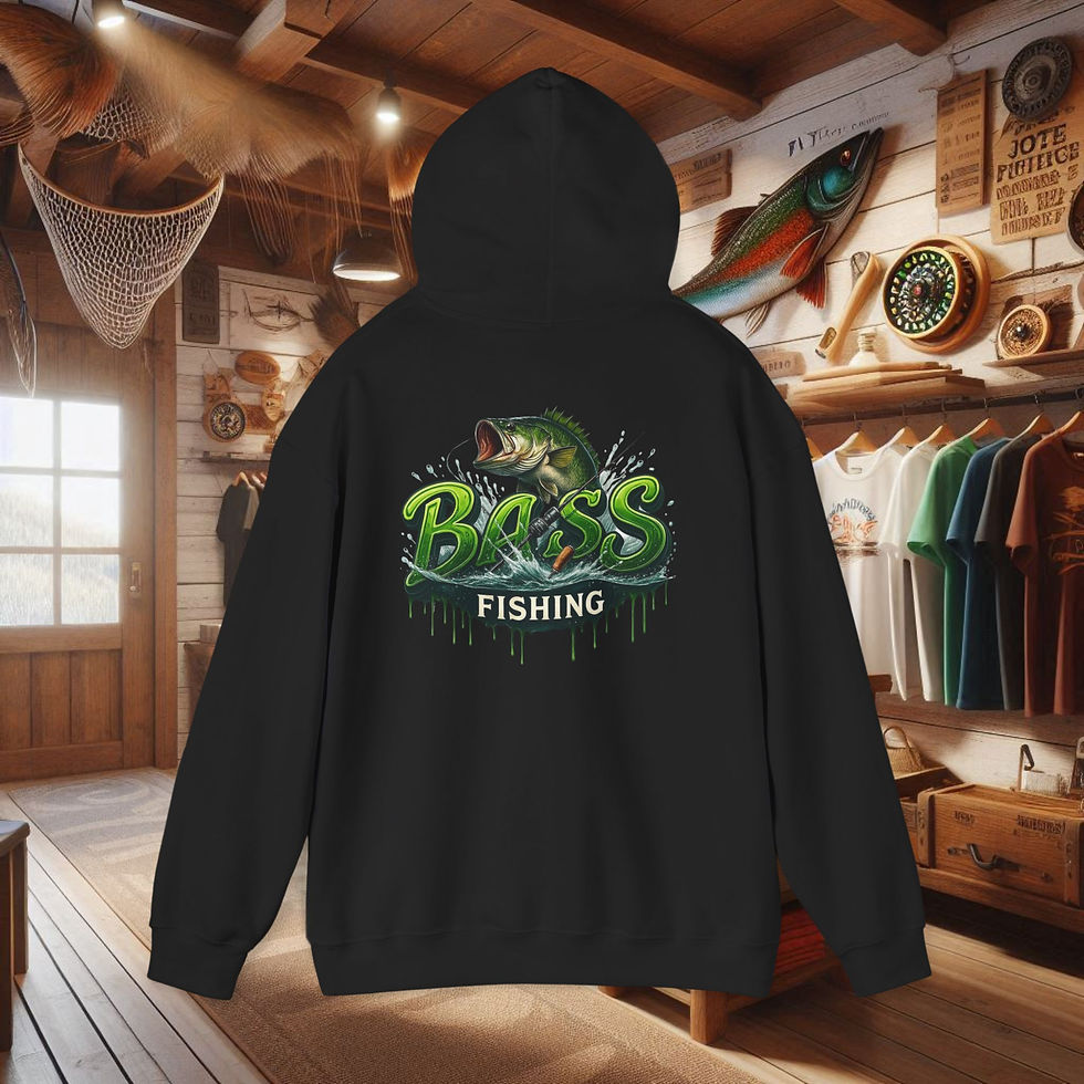 Thumbnail: Black bass fishing hoodie with leaping fish graphic