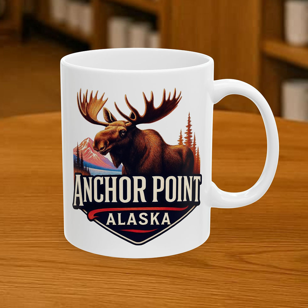 White Anchor Point Alaska moose coffee mug
