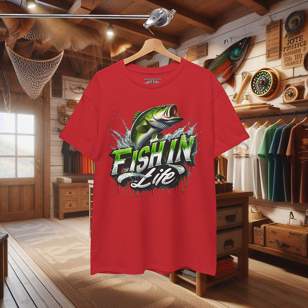 Thumbnail: Red Bass fishing t-shirt with 'Fishin Life' graphic