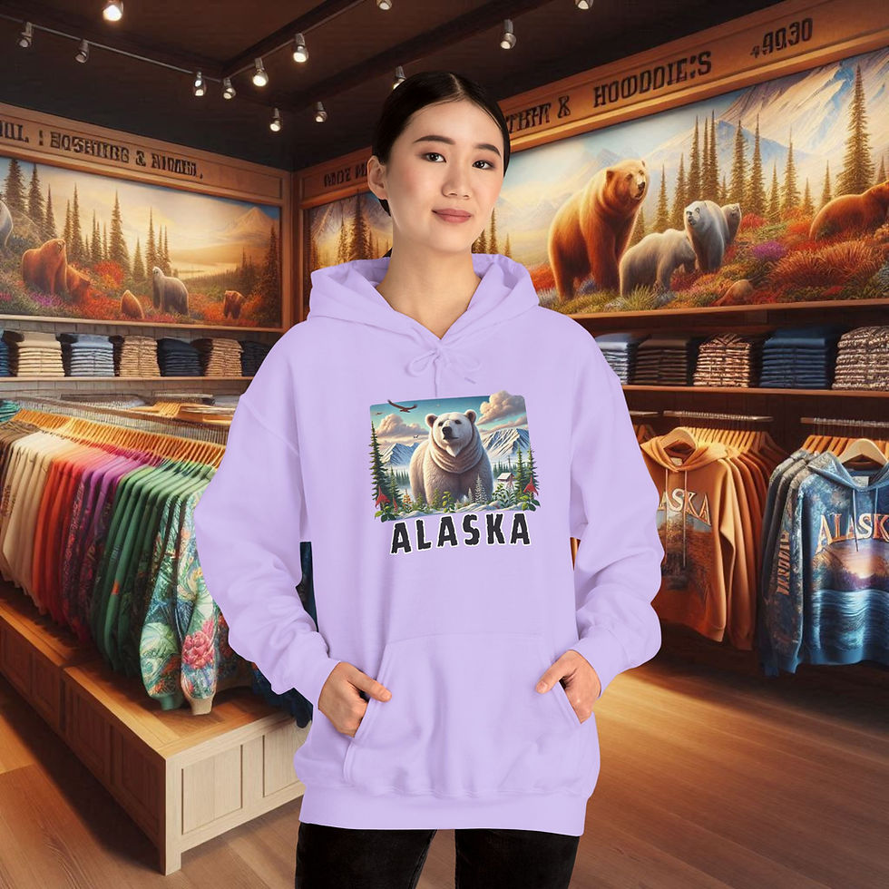 Thumbnail: Woman wearing purple women's Alaska bear hoodie