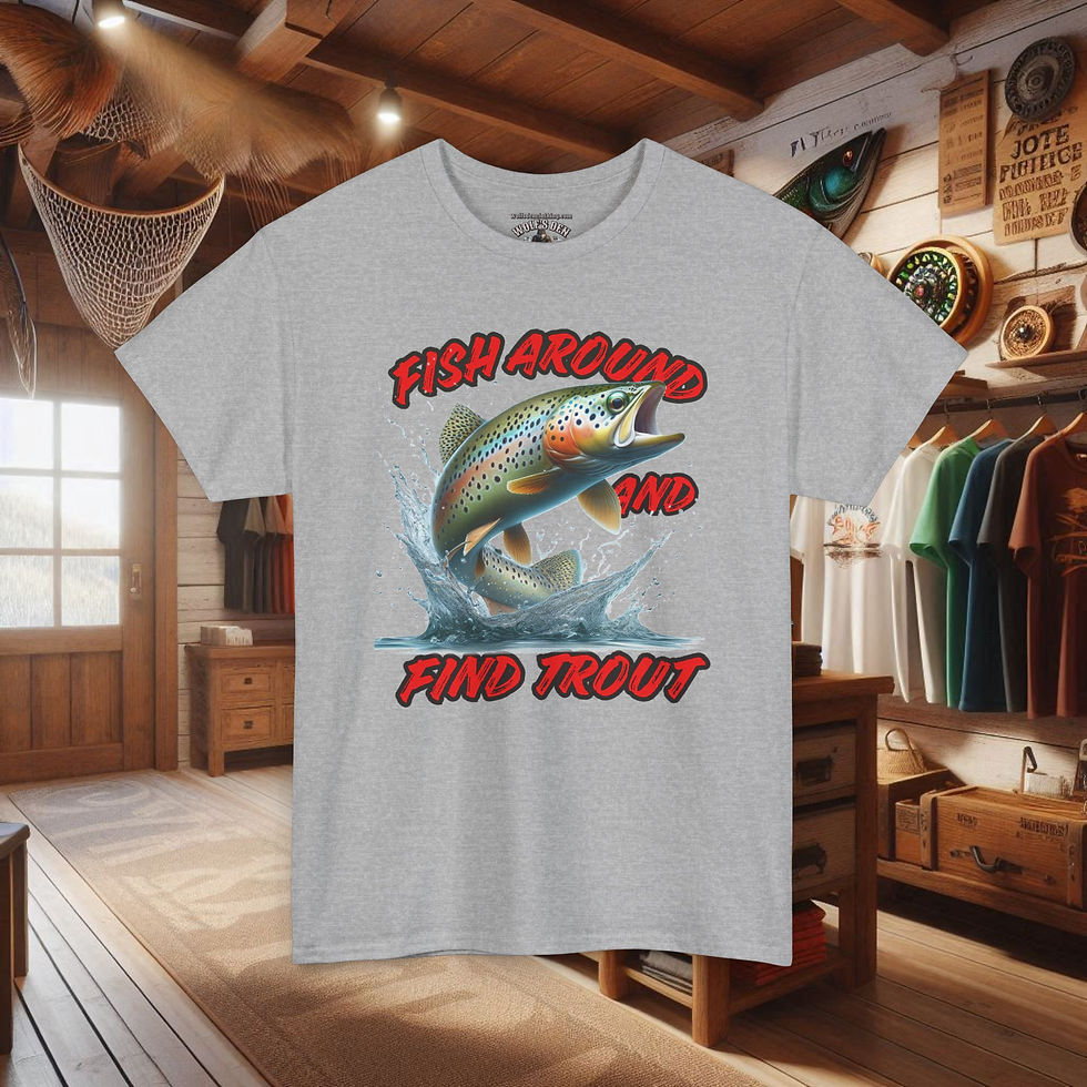 Thumbnail: Grey t-shirt 'Fish around and find trout'