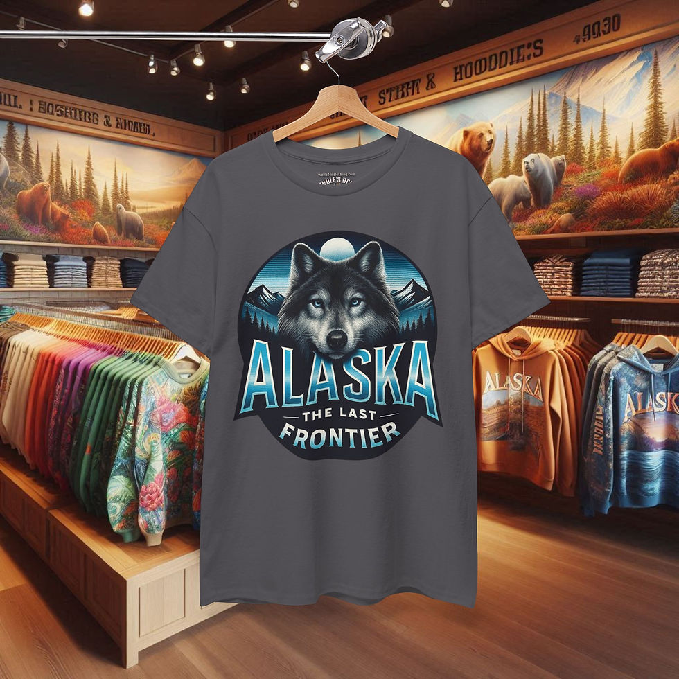 Wolf T-shirt with 'Alaska The Last Frontier' design