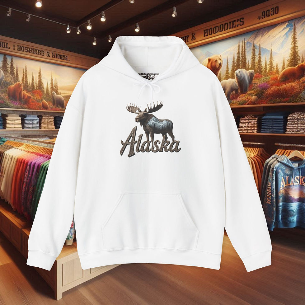 Thumbnail: Men's white Moose Country Classic Hoodie with Alaska moose