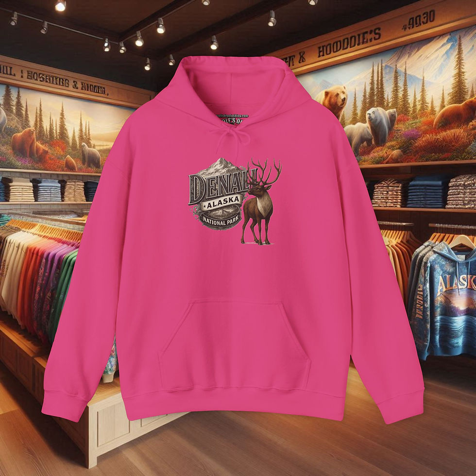 Thumbnail: Pink caribou hoodie with Denali Alaska design