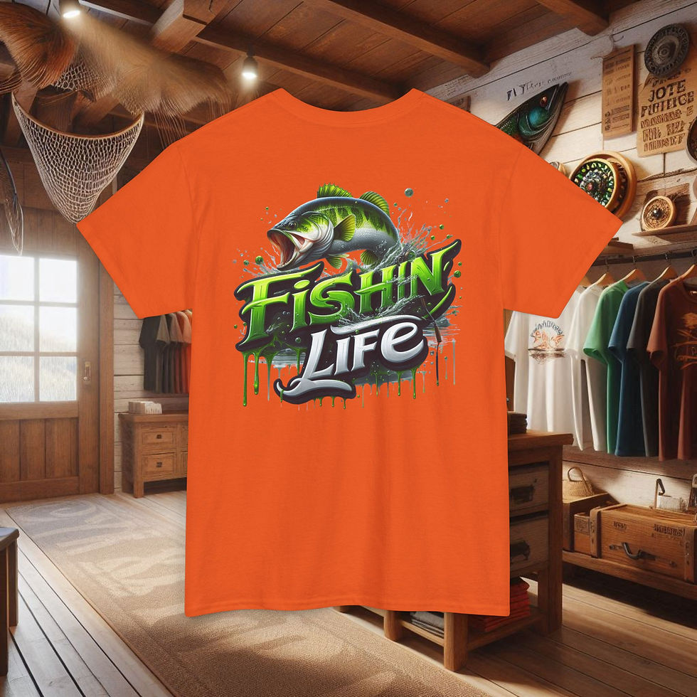 Thumbnail: Orange Bass fishing t-shirt with Fishin Life graphic