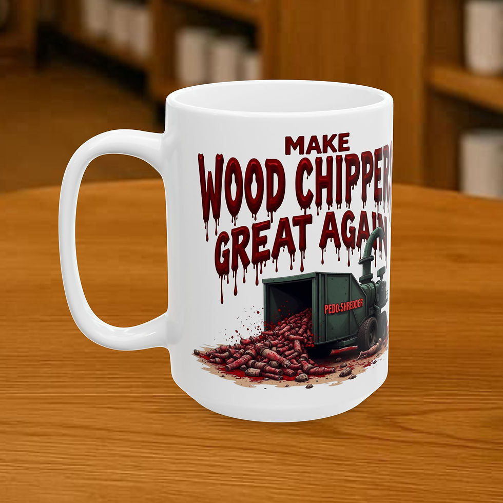 Thumbnail: Funny 'Make Wood Chippers Great Again' coffee mug with bloody text and chipper