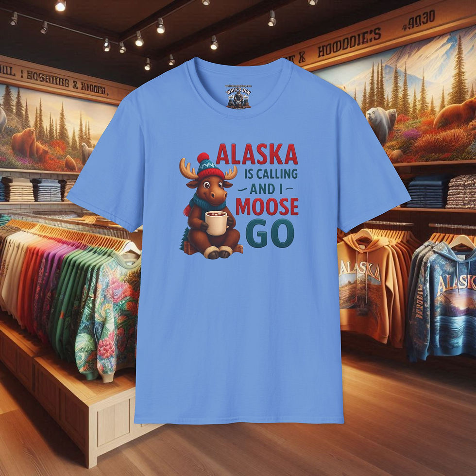 Thumbnail: Blue moose t-shirt: 'Alaska is calling and I moose go'