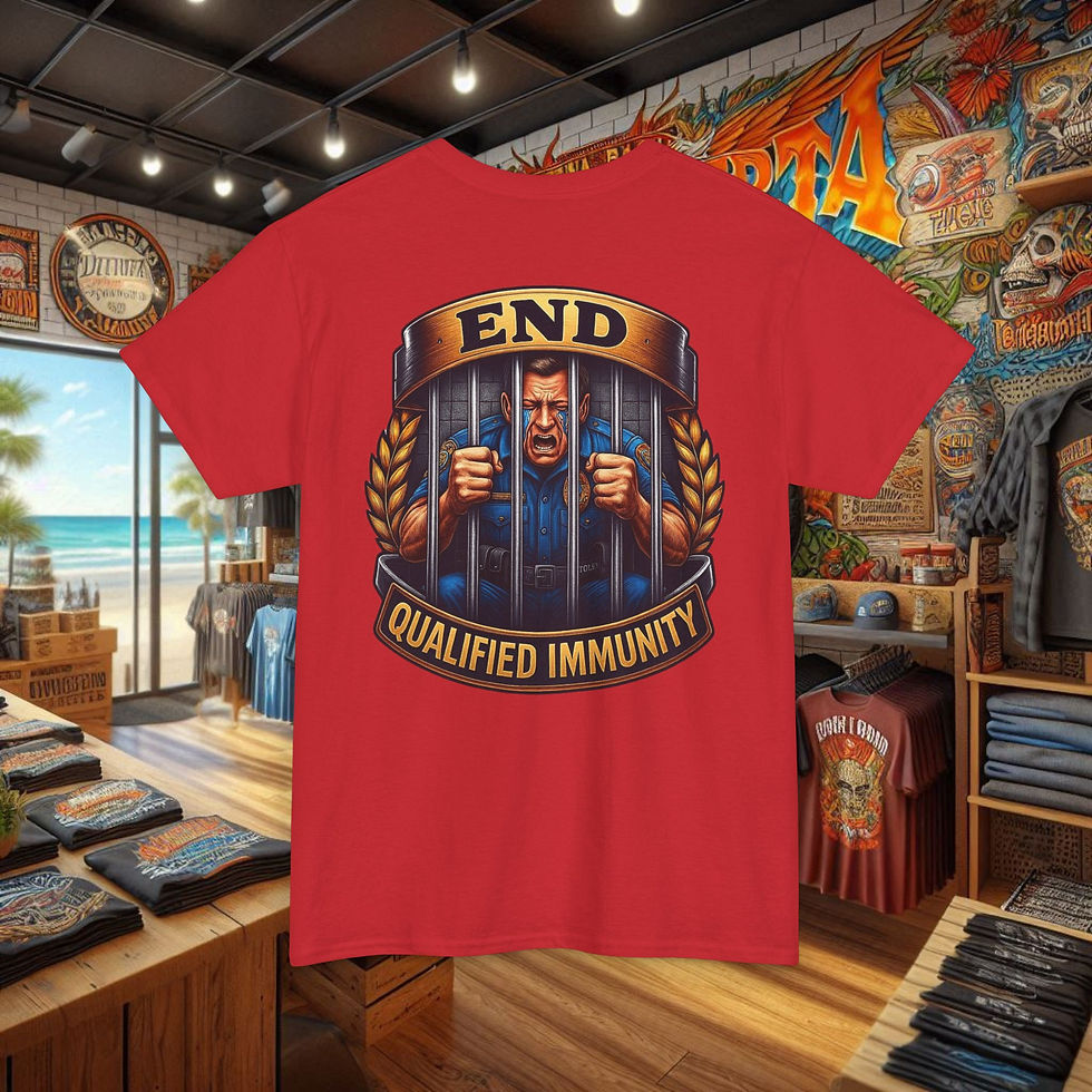 Thumbnail: Red t-shirt: 'End Qualified Immunity' graphic