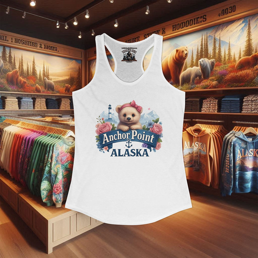 Thumbnail: Alaska Bear cub slim fit tank tops, cute Anchor Point Bear cub shirts
