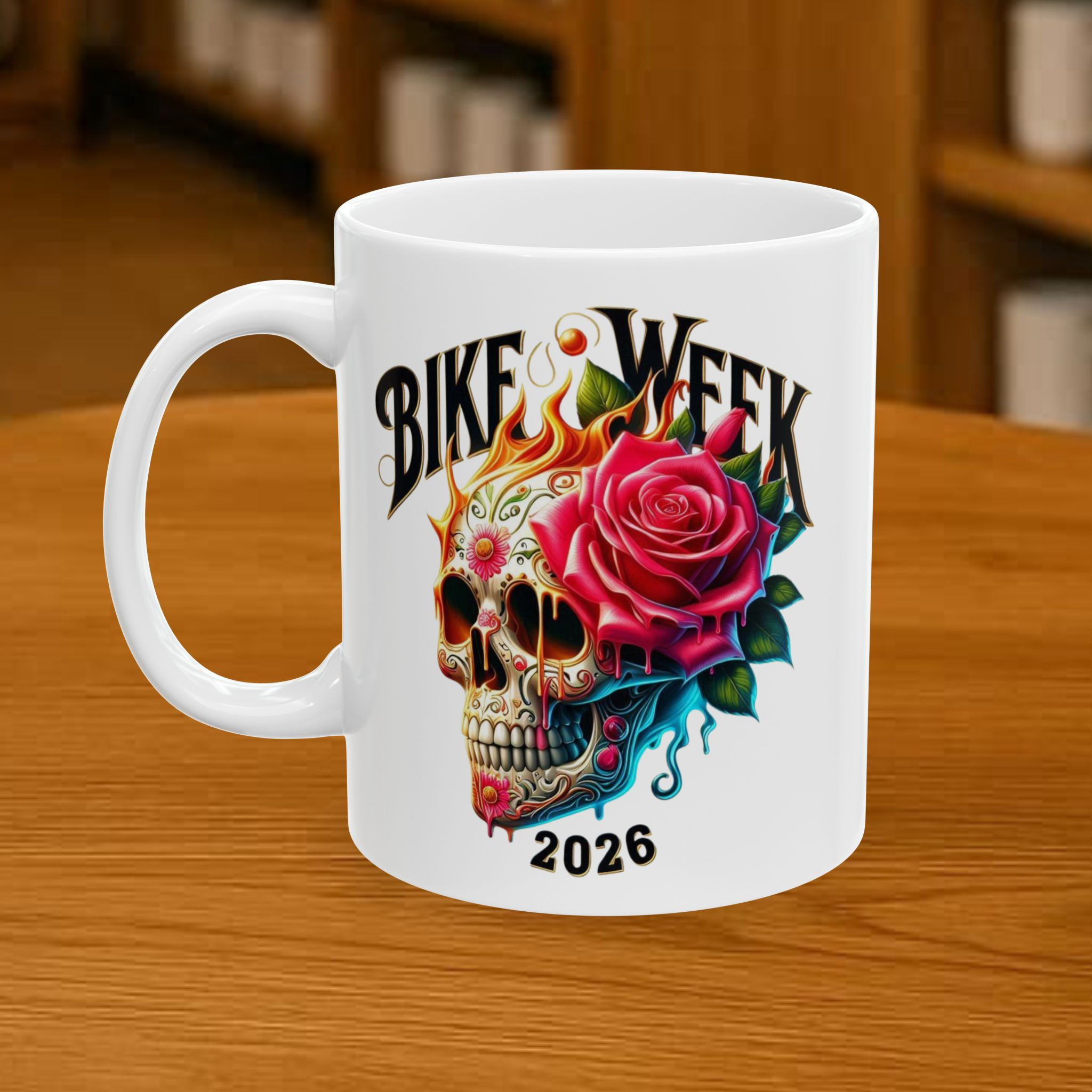 Bike Week 2026 Skull & Rose motorcycle rally souvenir mug