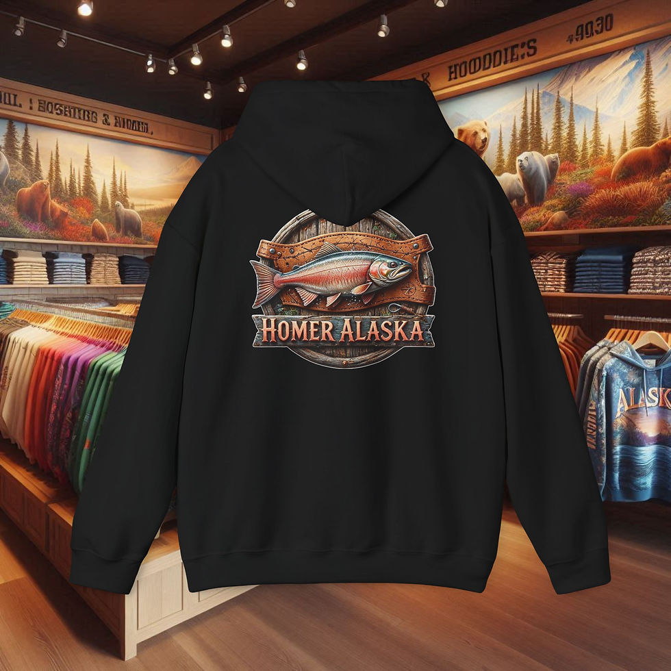 Thumbnail: Alaska Salmon Hoodie — Homer Alaska Fishing Logo Pullover
