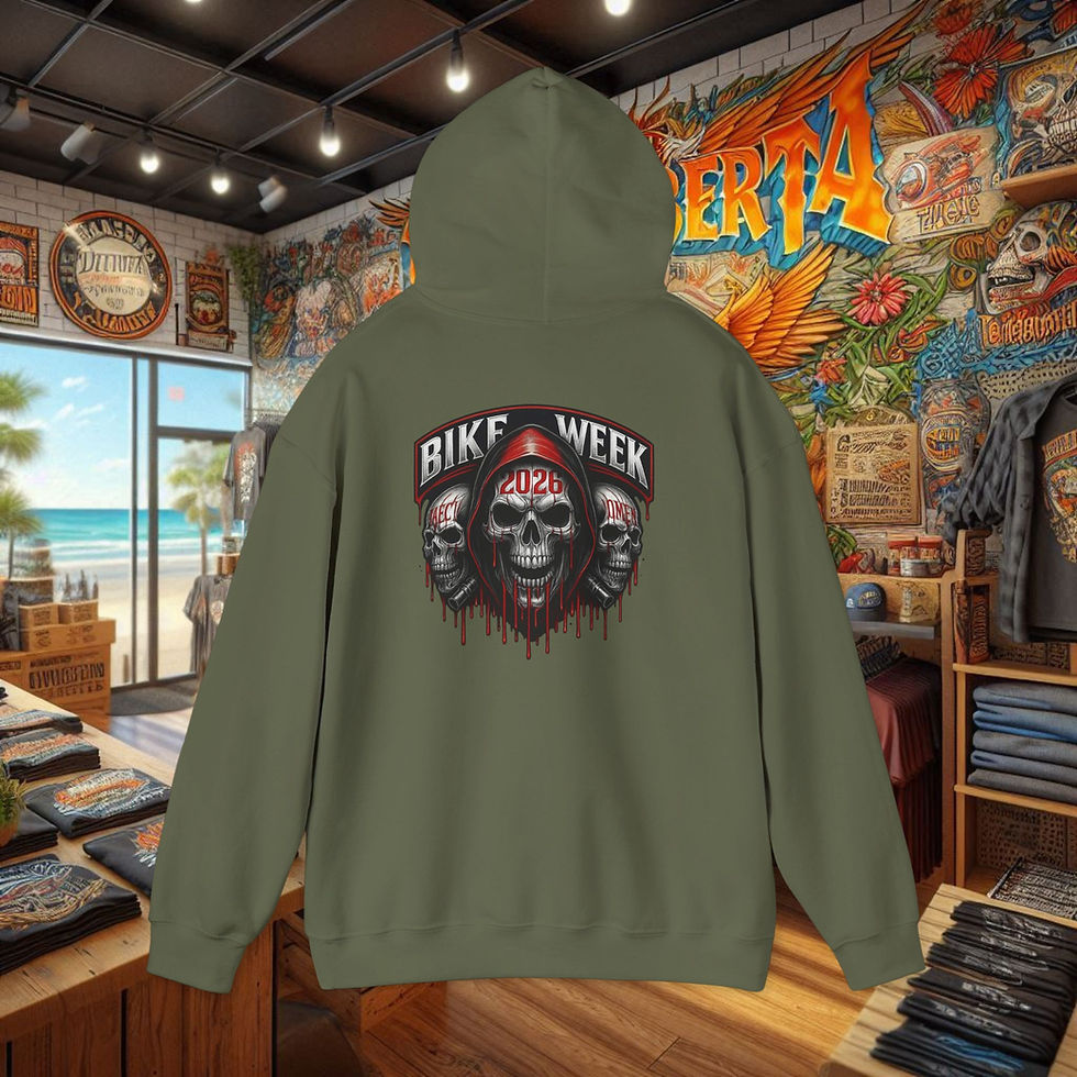 Thumbnail: Green 'Bike Week' rally skull biker hoodie
