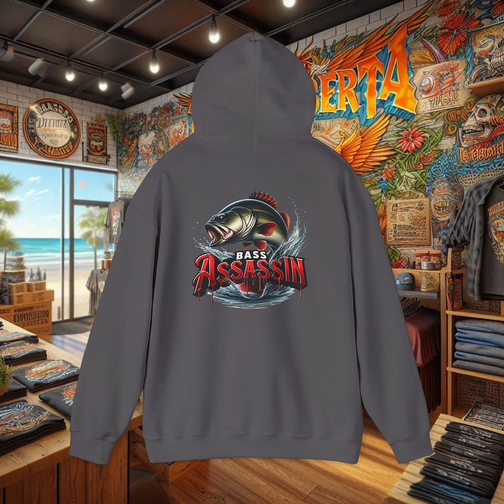 Thumbnail: Bass Assassin hoodie, back view with fish logo