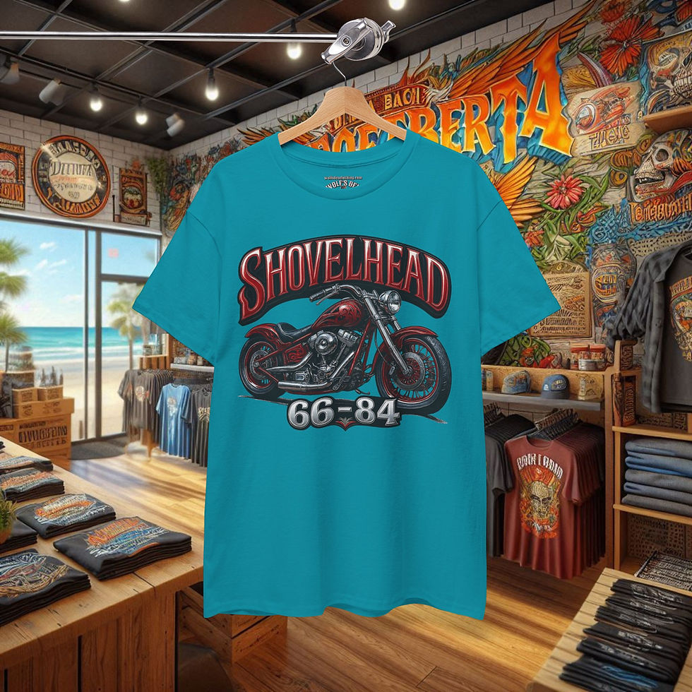 Thumbnail: Teal t-shirt, Shovelhead motorcycle graphic, 66-84 motorcycle graphic t-shirt, biker shirt, bike week, biketoberfest, sturgis, biker, harley, davidson, motorcycle rally.
