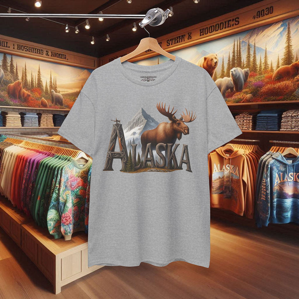 Thumbnail: Gray t-shirt with Alaska moose graphic; Classic Alaska Moose T-shirts for Men, Alaskan shirts