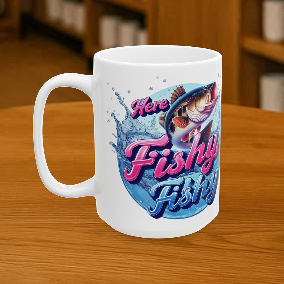 Thumbnail: "Here Fishy Fishy" Fishing Coffee Mug – Funny Bass Angler Gift novelty mug