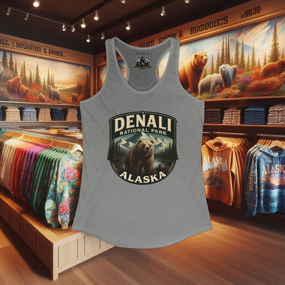Gray Denali National Park bear women's racerback tank top