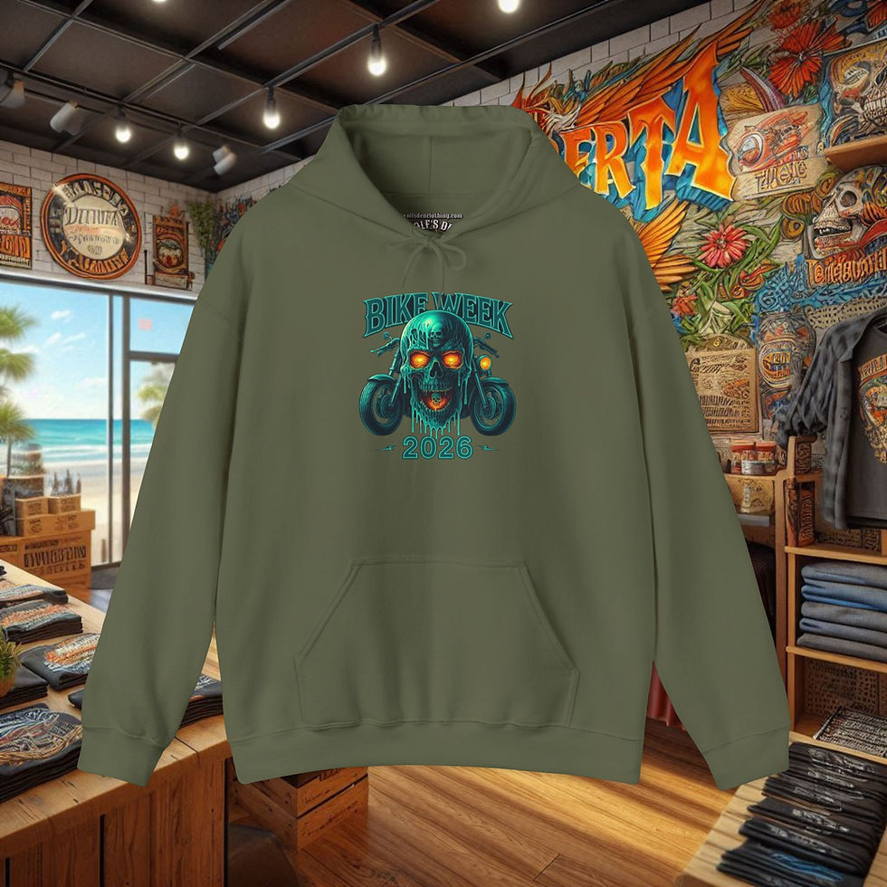 Men's Bike Week 2026 outlaw skull motorcycle graphic hoodie