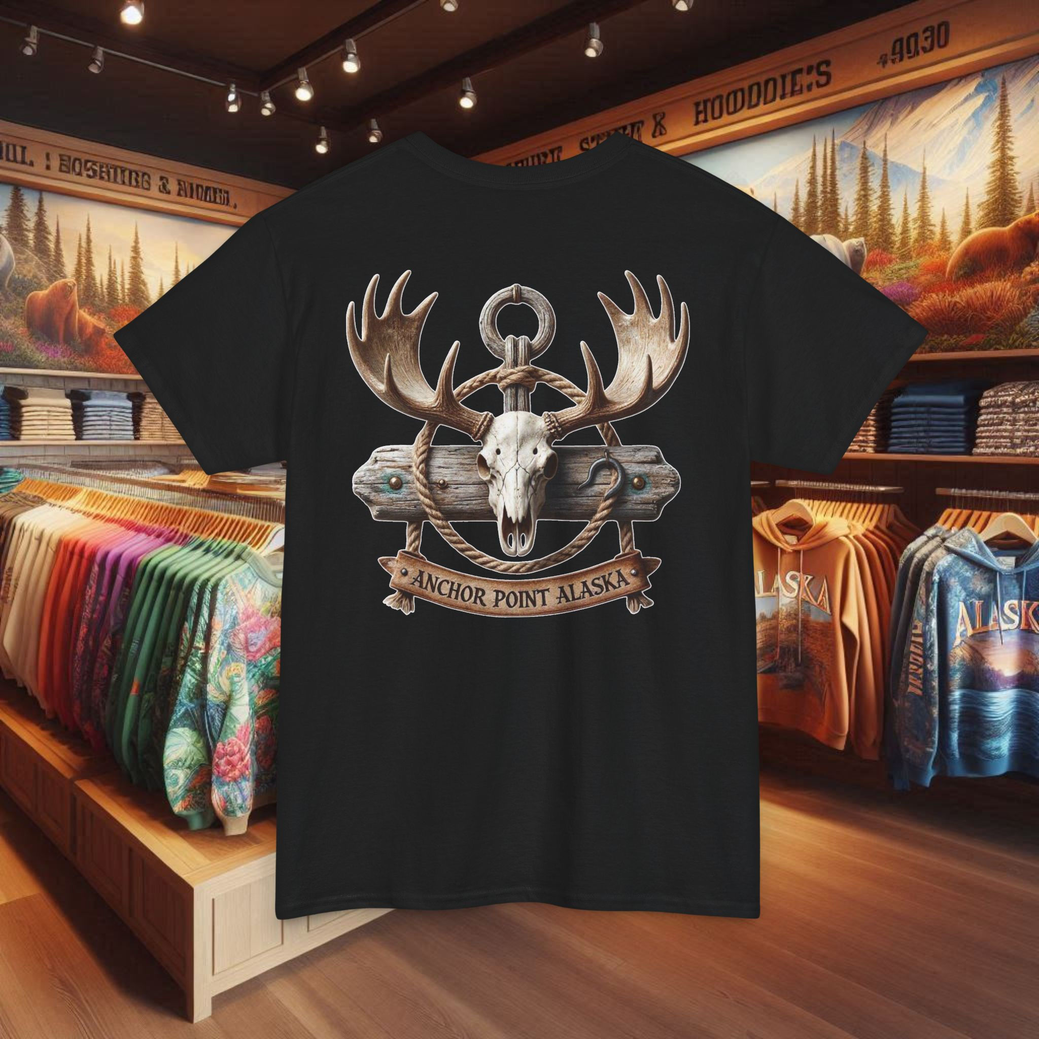 Anchor Point Alaska Moose Skull T-Shirt — Rustic Alaskan Souvenir Tee