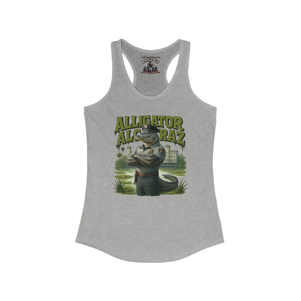 Alligator Alcatraz Guard Racerback Tank tops with graphic, slim fit shirts, Wolf's Den Clothing.