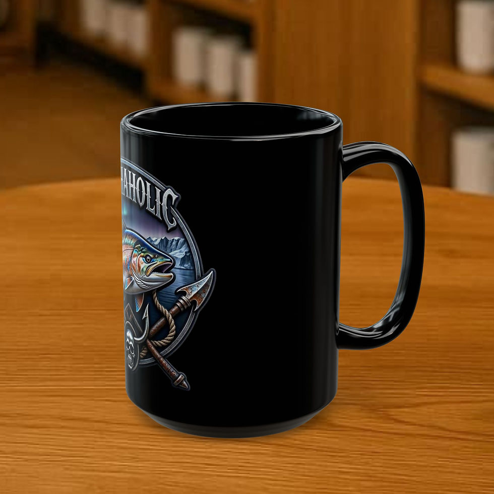 Thumbnail: Fishaholic Black Coffee Mug — Fishing Gift Mug with Bass Graphic (11oz, 15oz)